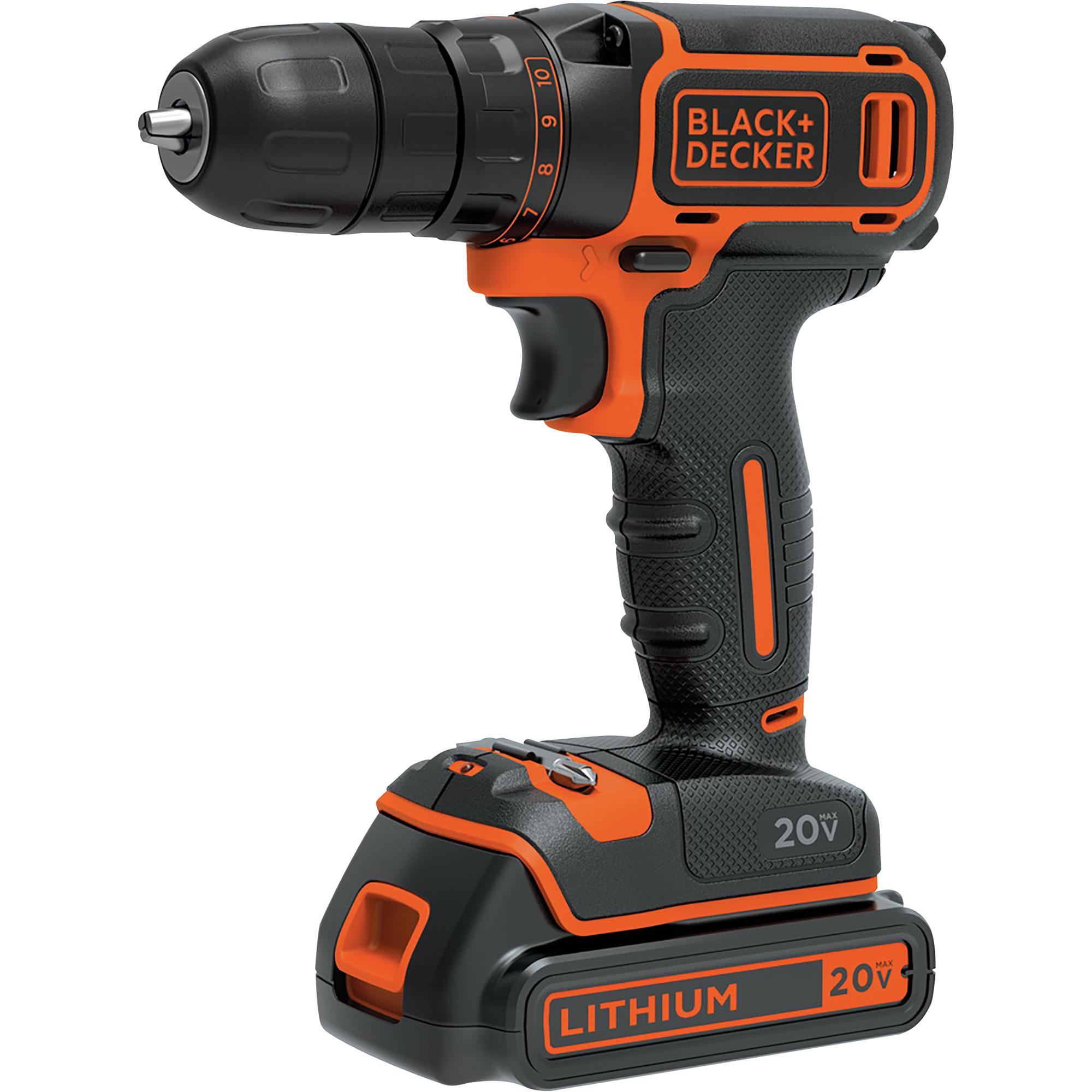Black + Decker 20 Volt MAX* Cordless Lithium Drill/Driver, One Battery, 3/8in. Keyless Chuck, 650 RPM, Model# BDCDD120C